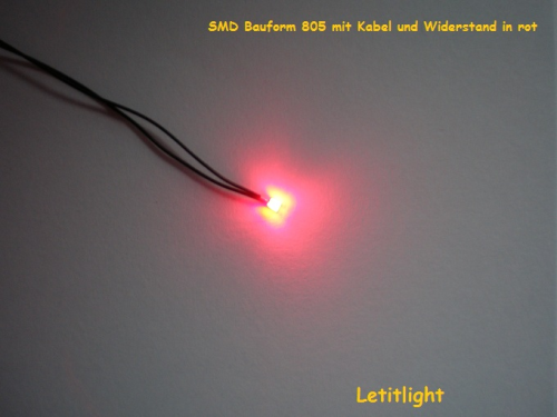 805 LED rot anschlußfertig mit Kabel und Vorwiderstand