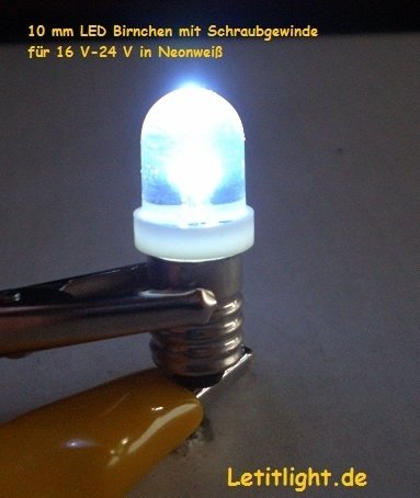 10mm LED Neonweiß threaded -