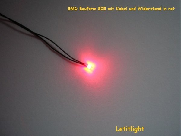 805 LED rot anschlußfertig mit Kabel und Widerstand Blinkend