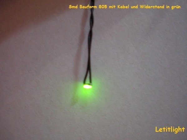805 LED grün anschlußfertig mit Kabel und Widerstand Blinkend